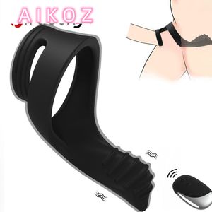 Artículos de belleza Anillo vibrador de silicona Pene para hombres Retraso Eyaculación Control remoto Anillos de gallo Vibrador Erección de pene Juguetes sexy Adultos Gay