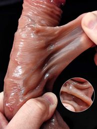 Artículos de belleza Deslizante Prepucio Dildo ventosa correa en consoladores para mujeres y hombres pene de silicona realista Masturbador femenino Dick juguetes sexy