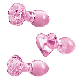 Artículos de belleza, tapón anal de cristal rosa pequeño, bola enorme de cristal, cuentas anales, pene falso, corazón, rosa, juego de consoladores para el ano, juguete de masturbación para adultos