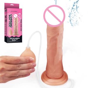 Schoonheidsproducten Spray Water Realistische penis dildo siliconen grote lul met scrotum bal volwassen sexy speelgoed voor vrouwen nep ejaculatie dildo's