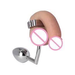 Artículos de belleza Bolas anales de acero inoxidable Butt Plugs Camillas de bolas Pene Anillo para el pene Castidad masculina Escroto Colgante Testículo Restricción Juguetes sexy