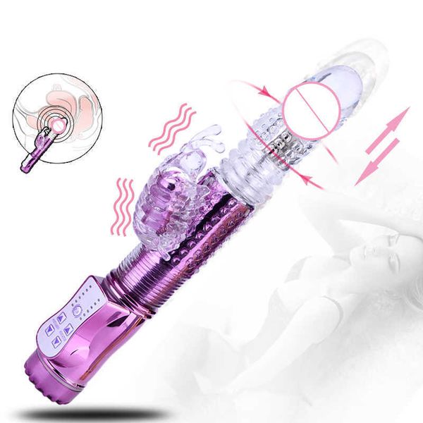 Articles de beauté Ratation de vibratrice de lapin de poussée télescopique G Stimuleur de clitorisation Double moteur étanche masseur intime Toys sexy pour femmes