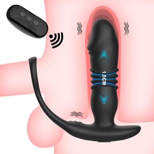 Articles de beauté Vibromasseur anal poussé Masseur de prostate masculin Vibration télescopique automatique Prise de masturbation Télécommande sans fil