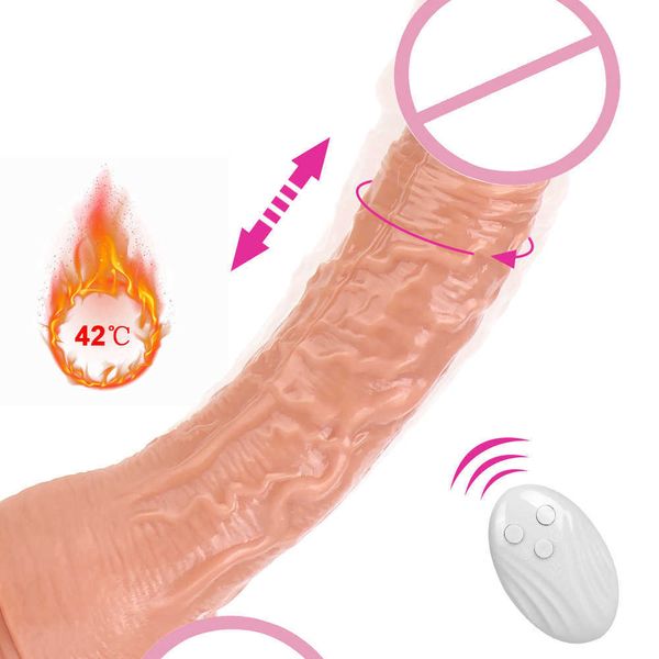 Schoonheidsartikelen TPE Grote lul sexy speelgoed voor lesbiennes Realistische penisvibrator Verwarming Stak-dildo Vrouwen Afstandsbediening Vrouwelijke masturbatie