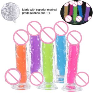 Articoli di bellezza Dildo luminoso trasparente Realistico con ventose Jelly Penis sexyy Butt Plug per Dildio Women Glow In The Dark sexy Toys