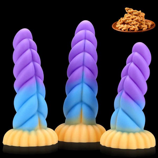 Articles de beauté Twist Pénis 17-21cm Long Gode Anal Pour Hommes Femmes Dilatateurs Vaginaux Fantaisie Monstre Silicone Coq Sexy Jouets Doux Grosse Bite