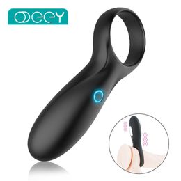 Articles de beauté USB Charge 10 Mode Anneau Pénis Vibrant avec Testicule Hommes Érection Longue Durée Double Coq Clit Vibromasseur pour Couple