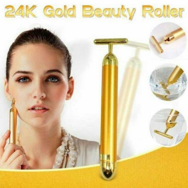 Los artículos de la belleza venden al por mayor la barra vibrante de elevación facial de oro de la belleza de la energía del masaje del Massager 24k de la forma de T