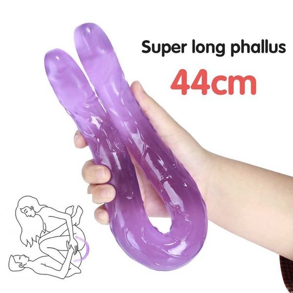 Beauty Items Zachte Dildo Doppelte Lange Realistische Cock Lesbische Vaginale Anale Plug Flexibler Penis Für Frauen Sexy Spielzeug