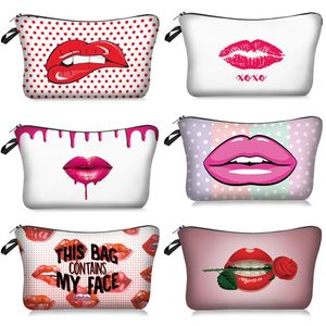 Beauty Lip Impresión 3D Bolsa de cosméticos para mujer Bolsas de maquillaje de viaje Organizador Estuche de maquillaje Bolsa de almacenamiento Caja de kit de aseo