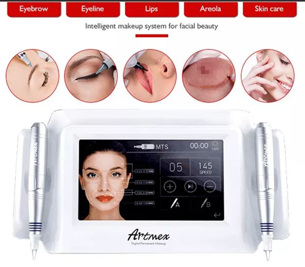 Microneedle Roller Beauty Equipment Artmex V8 Maquillage permanent sans fil Machine à tatouer les sourcils Stylo Eyeliner à lèvres Maquillage numérique avec aiguilles à cartouche