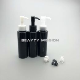BEAUTY MISSION 48 unids/lote 100ml botella de PET redonda negra bomba de aceite esencial, contenedor de botellas de plástico de aceite de limpieza vacío