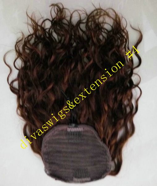 beauté bouffée de cheveux ondulés naturels remy Extensions de queue de cheval de cheveux humains Brésilien Cheveux vierges Queue de cheval postiche avec cordon brun # 4