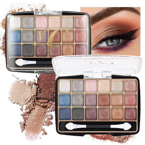 Belleza nueva paleta de sombras de ojos con flash fino y perla alta de 18 colores sombra de ojos de maquillaje ahumado