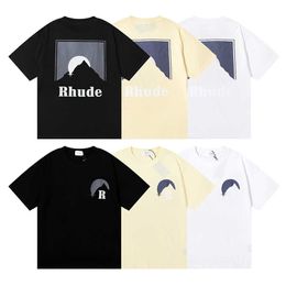 Beauty Niche Trend Rhude Black Moon bedrukt heren- en damesjeugd los casual T-shirt met korte mouwen