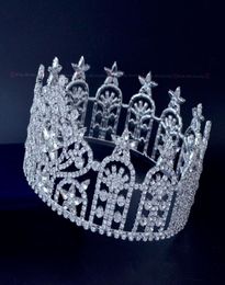 Concours de beauté Crwns ronds complets strass autrichiens cristal assurance qualité étoiles Miss USA couronne chapeaux diadèmes de haute qualité Mo237436099