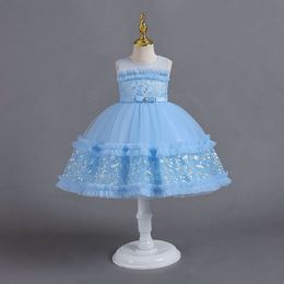 Beauty Pink Blue White Jewel Girl's Birthday/Party Dresses Vestidos de la niña de la niña Vestidos de niña Flores Faldas de todos los días Wear Sz 2-10 D405191