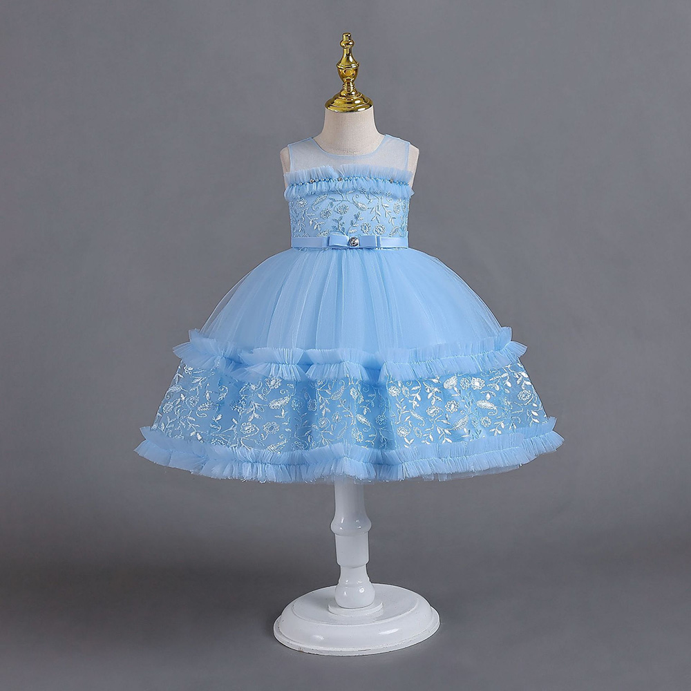 Skönhet Pink Blue White Jewel Girl's Birthday/Party Dresses Girl's Pageant Dresses Flower Girl Dresses Girls vardag kjolar barnkläder SZ 2-10 D405191