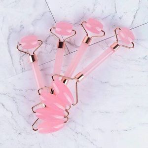 Schoonheid roze hars roller gezicht massage zorg tool dubbele hoofd gezicht rollen anti rimpel massager kunstmatige rozenkwarts kristal steen gezondheid