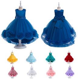 Belleza Púrpura Azul Amarillo Verde Joya Hi-Lo Vestidos de niña de flores Vestidos de cumpleaños para niña Falda de fiesta para niña Vestido de todos los días Ropa de fiesta para niños SZ 2-4 D323148