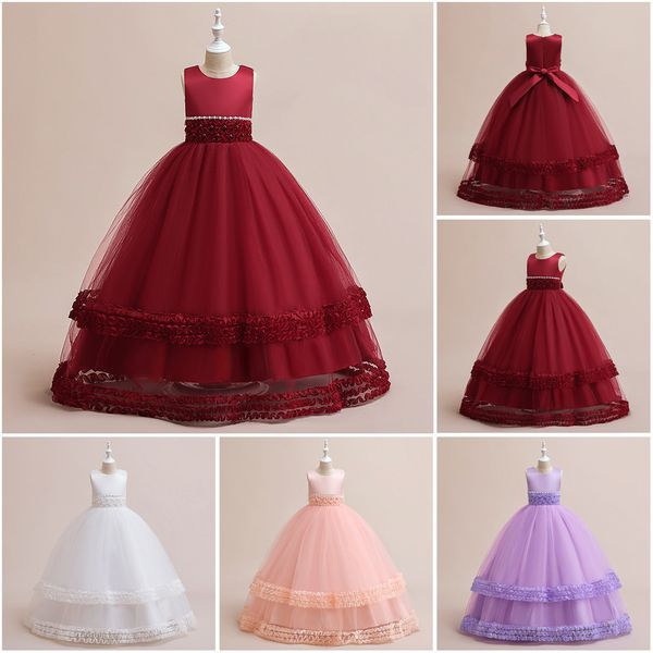 Belleza Púrpura Vino Rosa Blanco Joya Cumpleaños de niña/Vestidos de fiesta Vestidos de desfile para niña Vestidos de niña de flores Faldas de todos los días para niñas Ropa para niños Talla 2-10 D327231