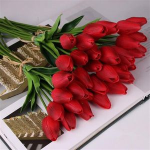 Belleza Flores de tacto real Tulipanes de látex ramo artificial Flor falsa ramo de novia decorar flores para boda GB156205n
