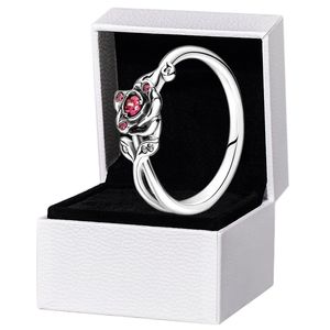 Belleza Red Rose Flower Ring Auténtica plata esterlina Mujeres Niñas Diseñador de bodas Joyas para pandora CZ Anillos de diamantes con caja original