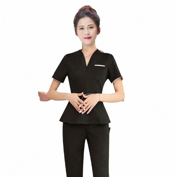 Beauté Sal Uniforme Fi Spa Masseuse Vêtements Technicien Ongles Hôtel Frt Bureau Vêtements de Travail pour Femmes Manucures Pantalon Ensemble Q6FO #