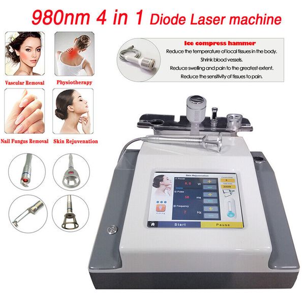 4 en 1 980nm Diode Laser Vascular Spider Vein Removal Traitement de l'acné Rajeunissement de la peau Physiothérapie Soulagement de la douleur Laser Beauty Machine