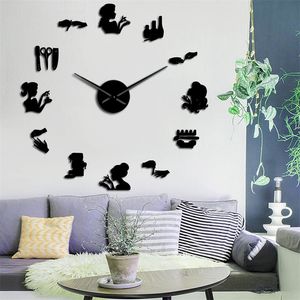 Schoonheidssalon stickers decor klok nagel gereedschap Poolse make-up manicure acryl spiegel kunst DIY gigantische muur horloge 201118