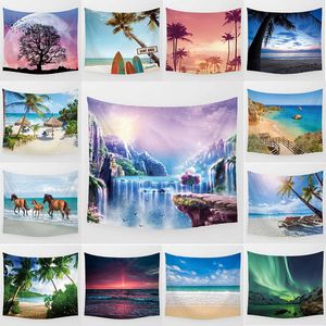 Beauty Sea Landscape Tapestry Sunset Northern Lights Fond Decor Wall Decor Rectangle Hanging Tapestry grande taille 200 cm par 150 cm