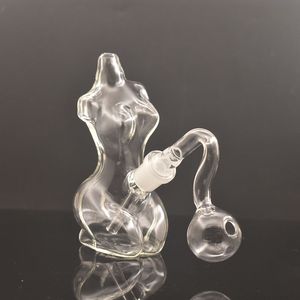 Bong en verre de forme de beauté plate-forme de narguilé/Bubbler pour fumer Bong de cendrier portatif à tige inférieure femelle de 14 mm avec tuyau de brûleur à mazout à bille mâle de 30 mm et bol à herbes sèches