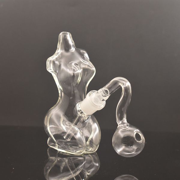 Bong de vidrio con forma de belleza, plataforma de cachimba/burbujeador para fumar, Bong de mano con vástago inferior hembra de 14 mm, Bong con quemador de aceite de bola macho de 30 mm y recipiente para hierbas secas