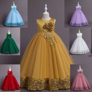 Belleza Azul cielo Púrpura Oro Verde Joya Cumpleaños de niña/Vestidos de fiesta Vestidos de desfile para niña Vestidos de niña de flores Faldas de todos los días para niñas Ropa para niños Talla 2-10 D330271