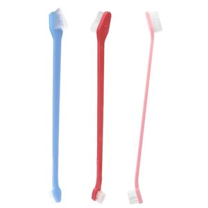 Outils de beauté brosse à dents pour chien à Double tête brosses à dents pour animaux de compagnie à Long manche pour petits chiens de taille moyenne fournitures de nettoyage pour animaux de compagnie à la maison