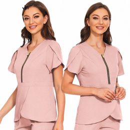 Beauty Uniform Spa Hotel Vrouwen Tops Esthetische Shirts Roze Blauw Schoonheidsspecialist Tops Medisch Uniform Arts Blouse Verpleegkundige Scrubs Kleding 59YR #