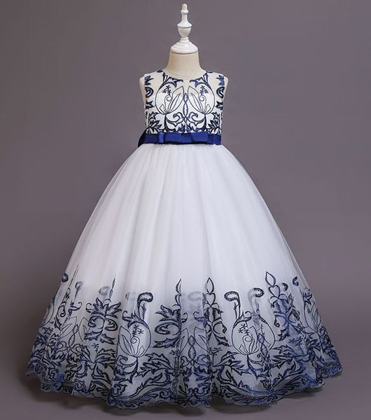 Belleza Vino Champán Azul Joya Cumpleaños de niña/Vestidos de fiesta Vestidos de desfile para niña Vestidos de niña de flores Faldas de todos los días para niñas Ropa para niños Talla 2-10 D330272