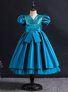 BEAUTE VINE TEAL TEAL BLUY BLUE ROSE V-NECK FILLE DES ROBRES DE FILLE / PARTER DES ROBRES DE PAGEANT GILE