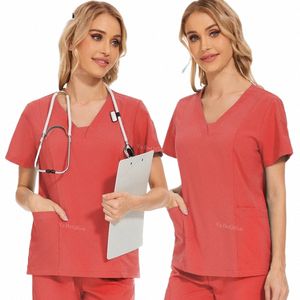 Schoonheid Werkkleding Vrouwen Verpleegstersuniformen Scrub Tops Verpleging Werkblouse Medische Uniform Top Accessoires Scrubs Operatiekameroverhemd w4lL#