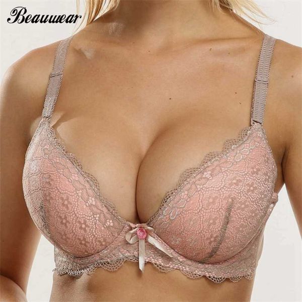 Beauwear Sexy Soutien-Gorge En V Profond Grande Taille Soutiens-Gorge En Mousse Push Up Soutien-Gorge Floral Dentelle Rembourré Push Up Lingerie Sous-Vêtements pour Femmes 211110