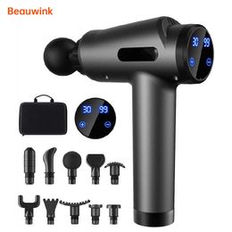 Beauwink New Electric LCD Touch Spuscle Relief Gun Full Body krachtige R Pijn ontspanning met 10 massagekoppen 0209