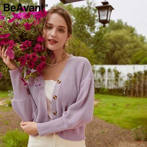 BeAvant Casual col rond court chandails tricotés femmes automne hiver manches chauve-souris femme cardigan simple boutonnage dames chandail 210709