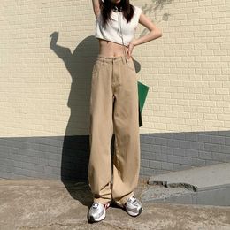 Beaver House # Womens Wide Leg Pants Dames losse hoge taille dunne Harajuku Style Solid Color Casual veelzijdige jeans vrouwen