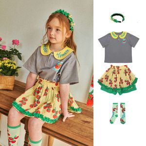 Bebebe Spot 2024 Summer lindo Little Tomato estampado Polo Camiseta Shorts Set para niños y niñas Ropa para niños L2405