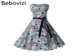 Bebovizi Fashion Brand Imprimée Hepburn Vintage Retro Women039 Dress Rockabilly Big Hemlines Swing Party Dress Femme5619073