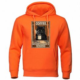 Parce que le meurtre est WRG Chat noir Boisson Café Sweat à capuche pour hommes Harajuku Casual Sweat à capuche Fi Loosesweatshirt Automne Chaud Tops Y7xi #