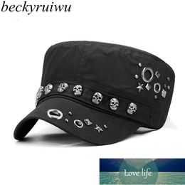 Beckyruiwu volwassen hiphop punk rock schedel klinknagel platte petten mannen lente en herfst ingerichte honkbal caps fabriek prijs expert ontwerp kwaliteit nieuwste stijl origineel