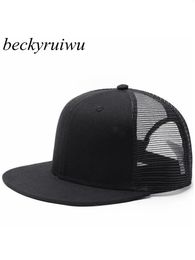 Beckyruiwu printemps et été chapeau de soleil à bord plat adulte casquette de baseball unie hommes et femmes casquette en maille 240113
