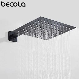 Becola Black Chrome Square Rain Douchekop Ultradunne 2 mm 10 inch Keuze Badkamer Muur Plafond Gemonteerd Douche Arm 210724