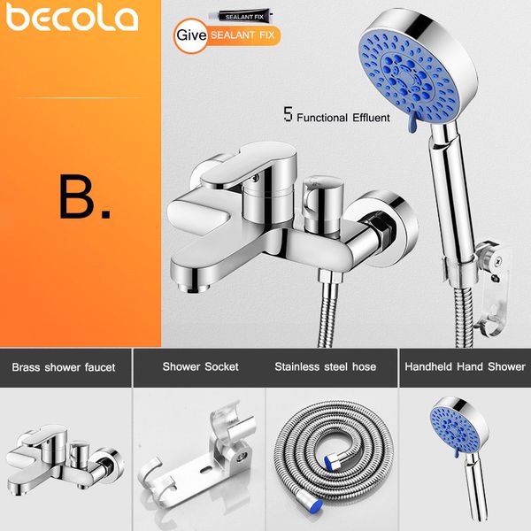 Becola New Modern Chrome Brass Bath Room Meded Baño Montaje Montaje Montaje con ducha de mano Tocador de la batidora